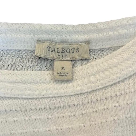 Talbots White Textured Striped Tee w/ Buttons on Shoulder - Small - Picture 3 of 4